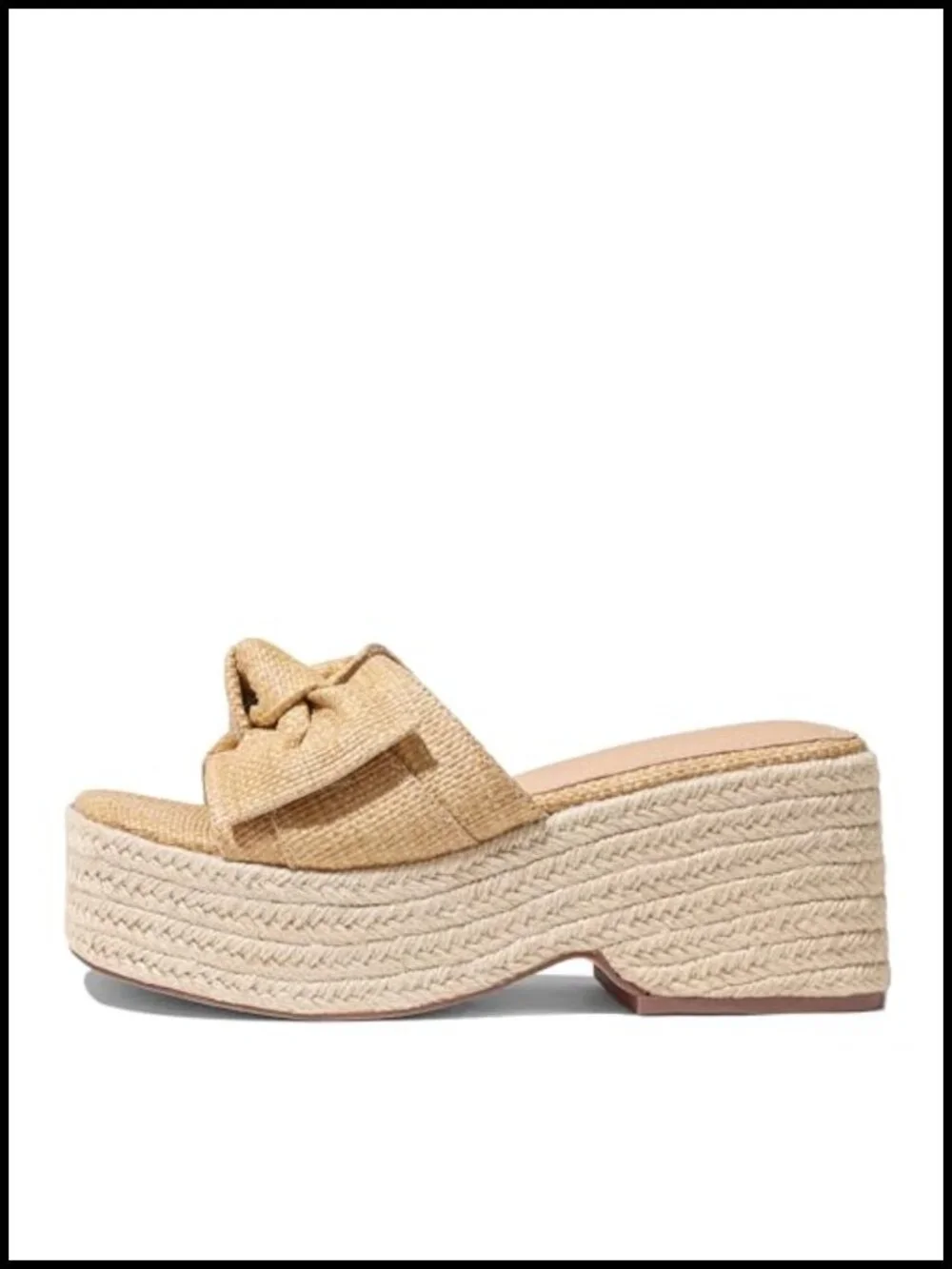 Raffia Platform Espadrille Wedge Sandals with Bow